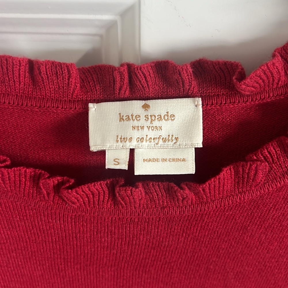 kate spade Red Ruffle Trim Crewneck Sweater - Picture 2 of 8